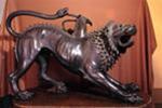 Chimera of Arezzo. Mythical creature with lion's body and three heads (lion, goat, serpent)