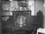 Large fireplace in a room in Amos Slaymaker's home