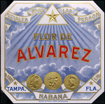 The Outer label of Flor de Alvarez a cigar label for the Marcelino Perez Cigar Company.