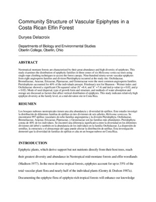"Community structure of vascular epiphytes in a Costa Rican elfin fores ...