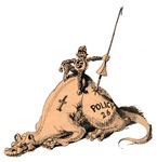 Political cartoon depicting the overturning of Policy 26, c.1978