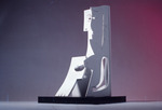 Picasso sculpture mock-up on black base with pink and grey lighting