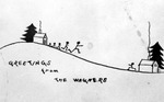 "Greetings from the Wagners" drawing of five stick figures running from home to embrace single stick figure by Francis G. Wagner and Nelson Poynter Memorial Library