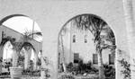 Courtyard of building in #375 and #376; flowerpots, palm trees, other foliage by Francis G. Wagner and Nelson Poynter Memorial Library