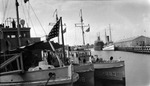 Coast Guard vessels docked, people visible, other boats and pier building in background by Francis G. Wagner and Nelson Poynter Memorial Library