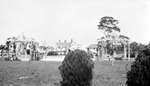 Rear of Bayou Bonita Club, Lakewood Estates, showing two gazebos by Francis G. Wagner and Nelson Poynter Memorial Library